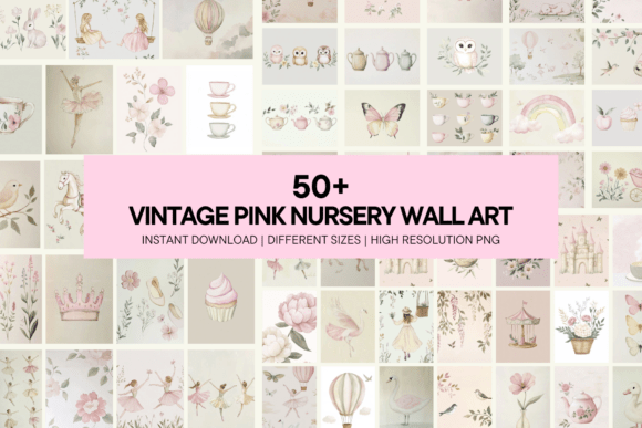 Download Vintage Pink Prints Nursery Wall Art - Print Collection