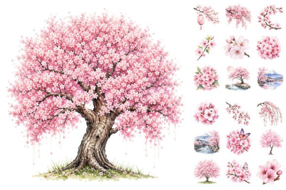 Download Watercolor Cherry Blossom, Sakura Floral - Premium Bundle