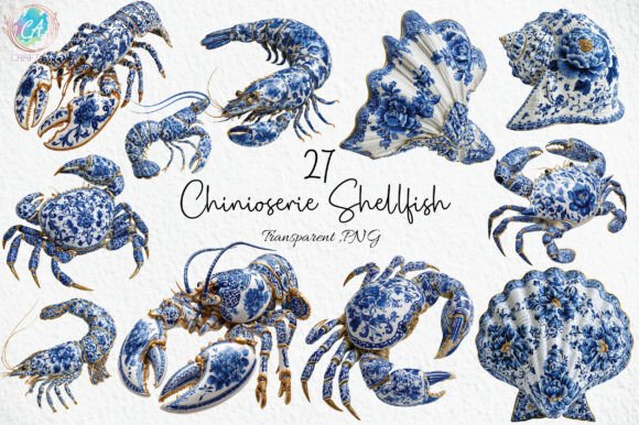 Download Chinioserie Shellfish Clipart PNG - Shellfish Collection