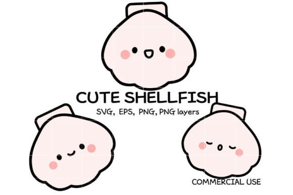 Download Cute Shellfish SVG Bundle | Kawaii Seash - Shellfish Collection