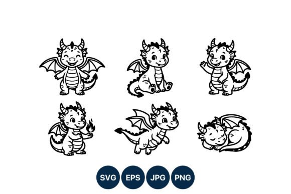 Download Cute Baby Dragon Vector Art Set - Vector Collection