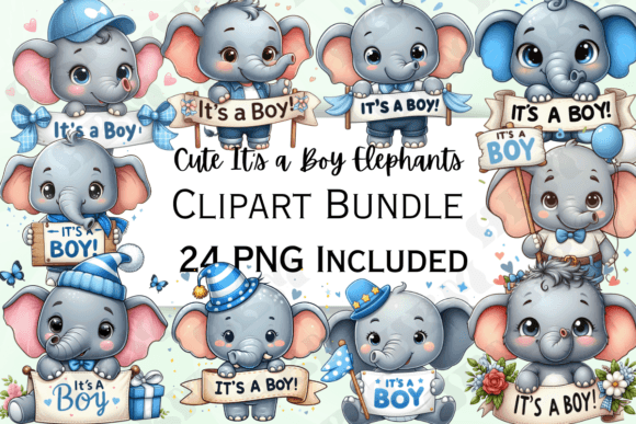 Download Cute It's a Boy Elephant Clipart - Elephant Collection