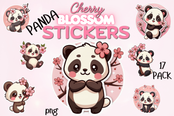 Download Cherry Blossom Panda Stickers 17 Pack - Cherry blossom Collection