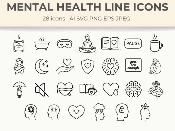 Download Mental Health Line Icons Minimal Vector - Vector Collection