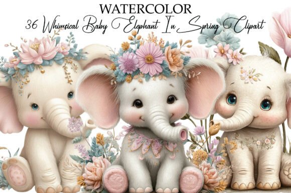Download Whimsical Baby Elephant Spring Clipart - Elephant Collection