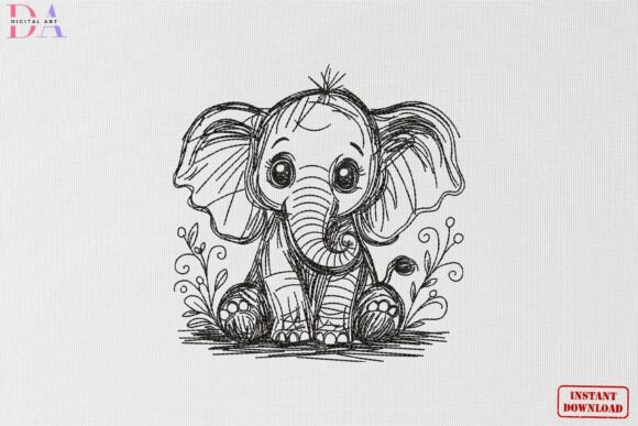 Download Cute Baby Elephant Sketch Animal Art - Elephant Collection