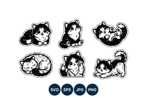 Download Cute Black and White Kitten Vector Art - Vector Collection